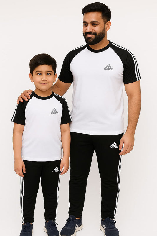 Adi White Black Summer Tracksuit For Dad & Son